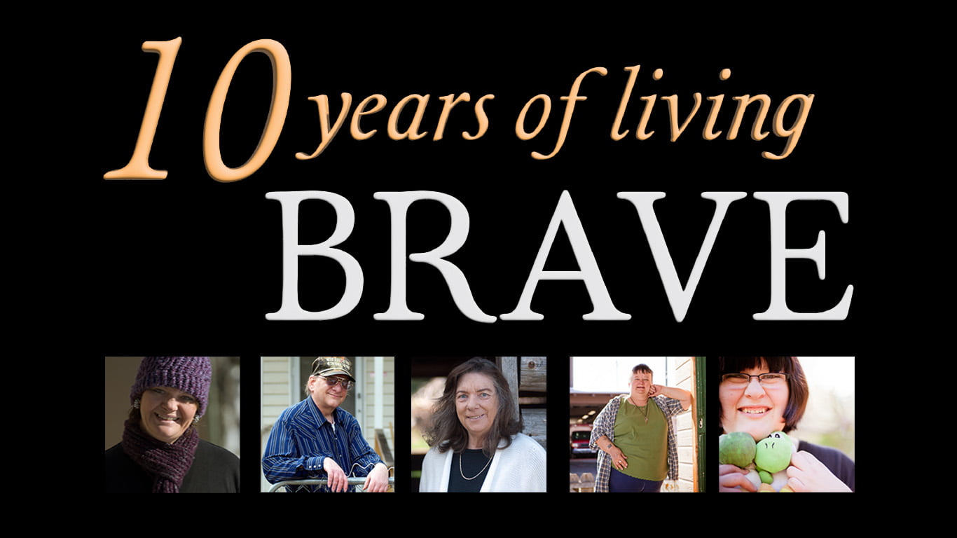 Ten Years of Living Brave graphic with photos of Brave Faces speakers from Circle of Friends.